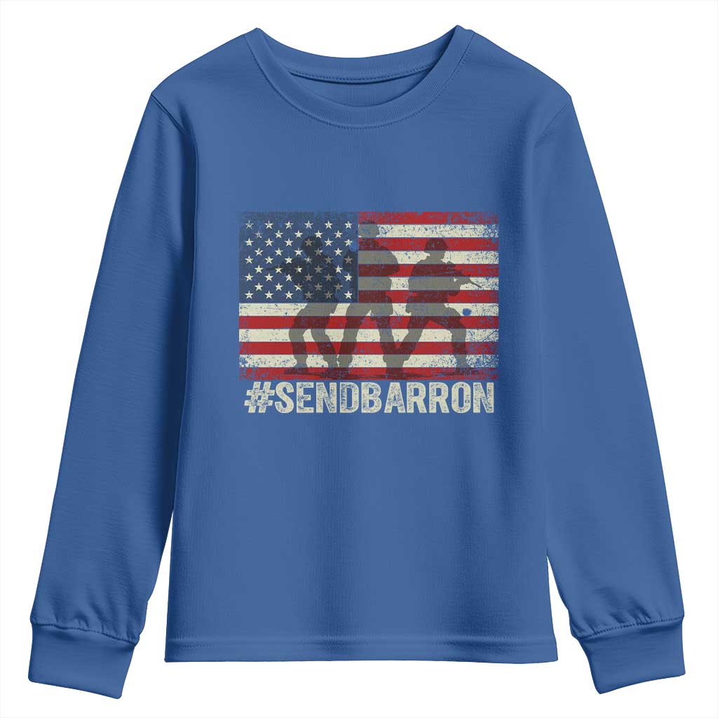 Send Barron Youth Sweatshirt Vintage American Flag Soldier Hashtag Internet Meme