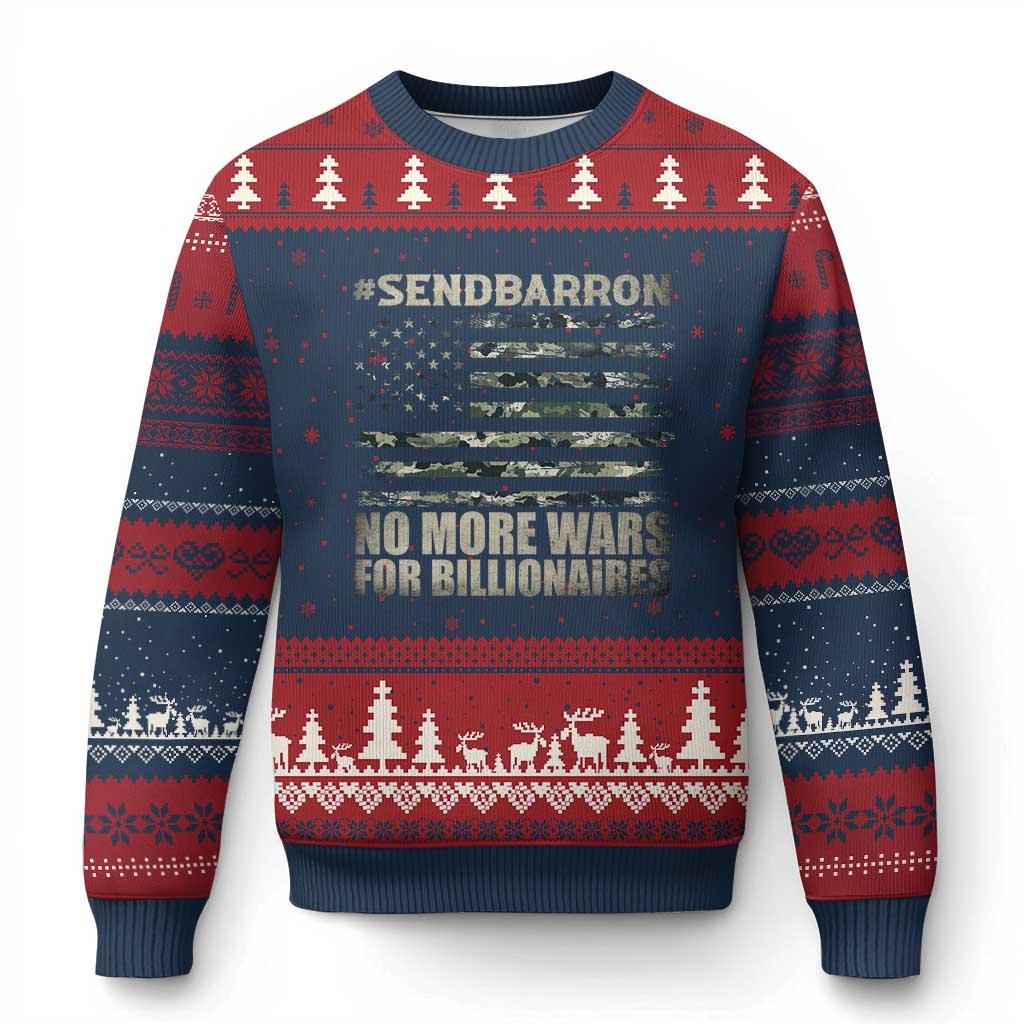 Send Barron Ugly Christmas Sweater Vintage American Flag Camo Soldier Hashtag Meme