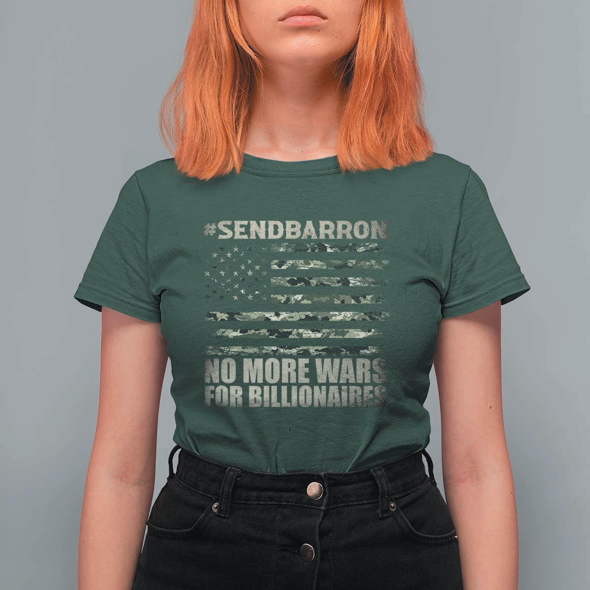 Send Barron T Shirt For Women Vintage American Flag Camo Soldier Hashtag Meme