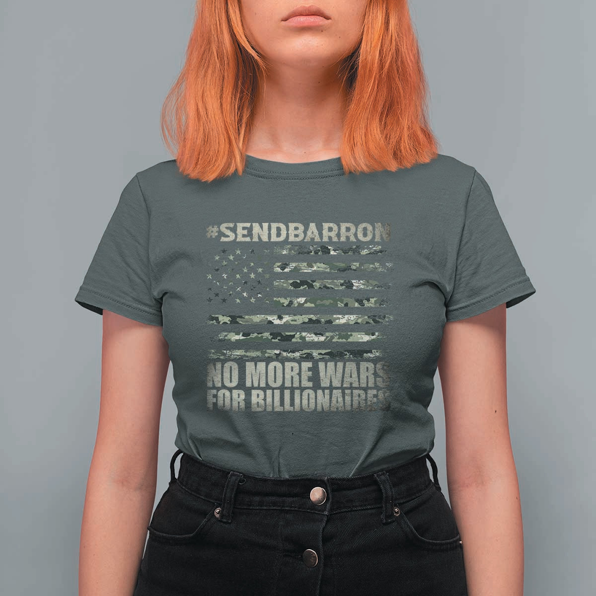 Send Barron T Shirt For Women Vintage American Flag Camo Soldier Hashtag Meme