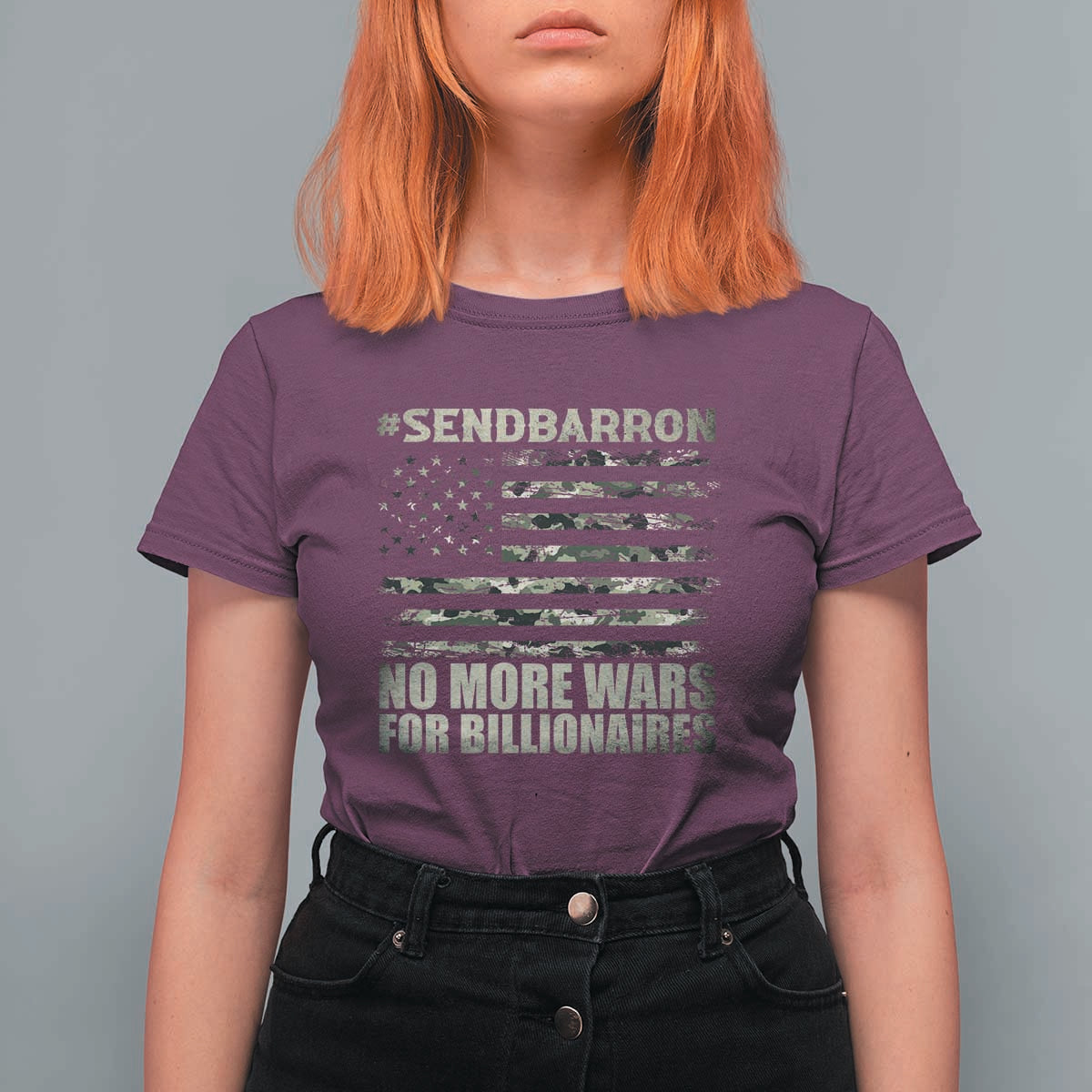Send Barron T Shirt For Women Vintage American Flag Camo Soldier Hashtag Meme