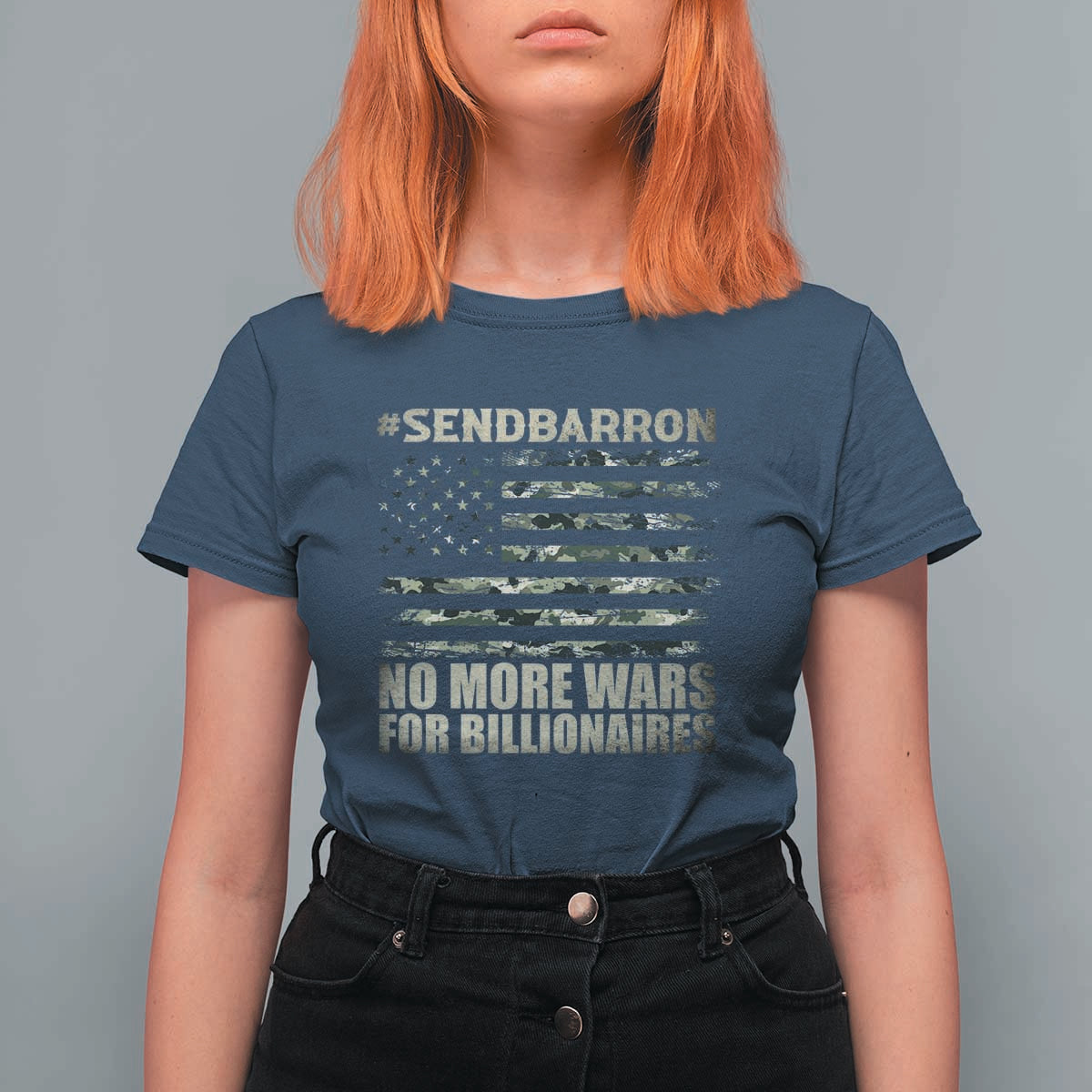 Send Barron T Shirt For Women Vintage American Flag Camo Soldier Hashtag Meme