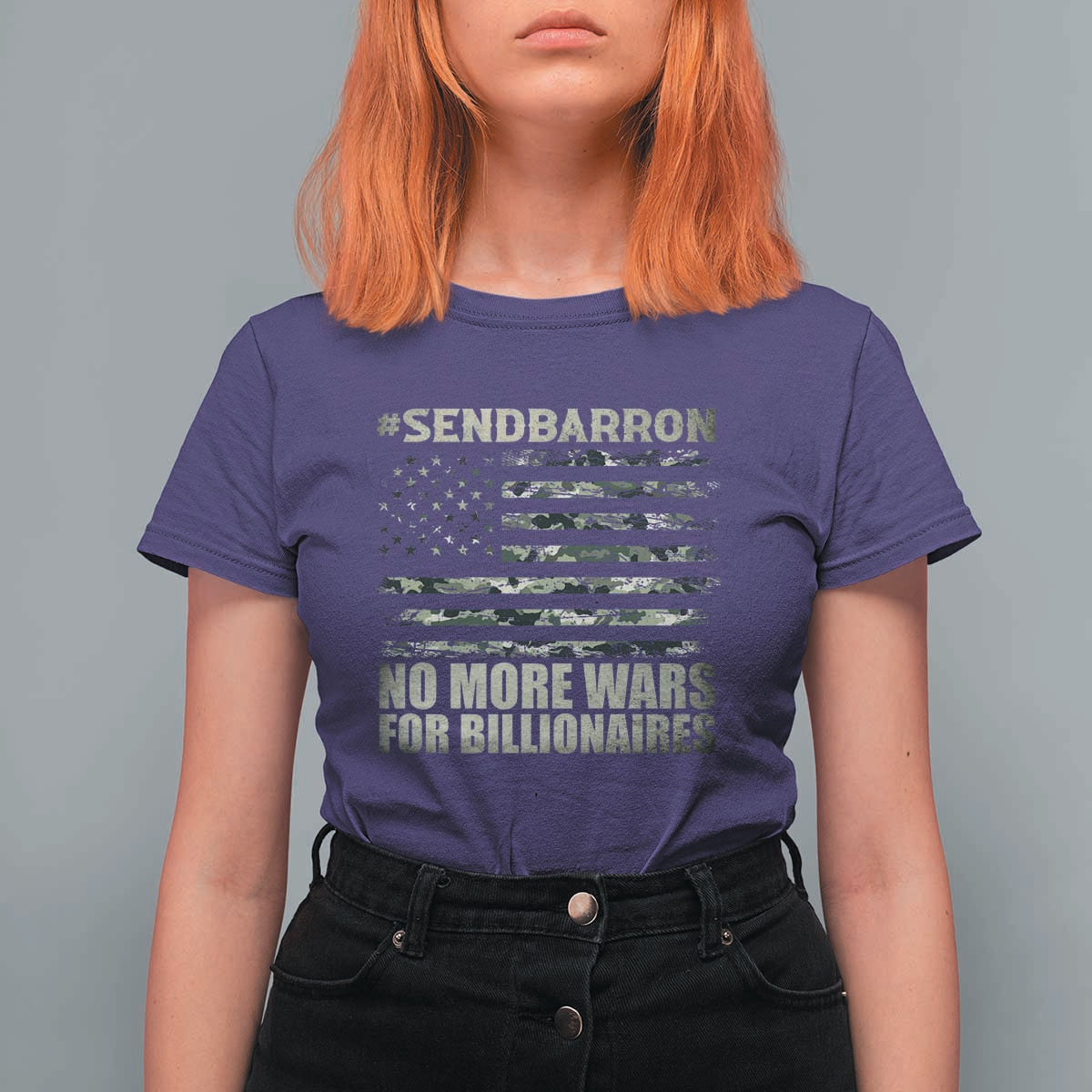 Send Barron T Shirt For Women Vintage American Flag Camo Soldier Hashtag Meme