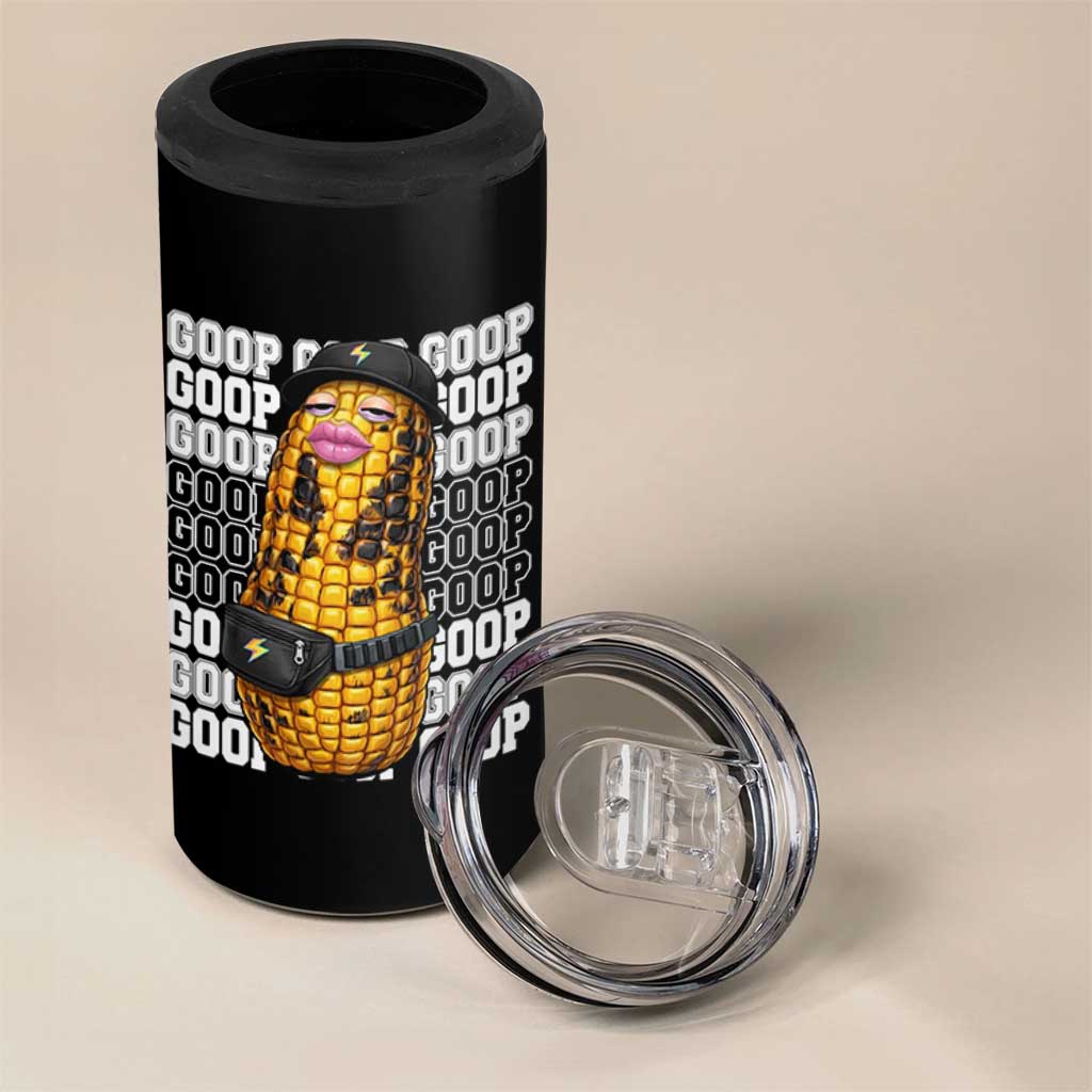Funny Burnt Peanut Goop 4 in 1 Can Cooler Tumbler Burnt Corn Meme Viral Humor