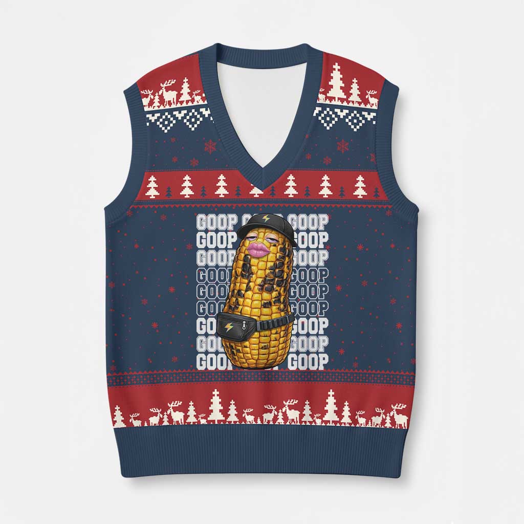 Funny Burnt Peanut Goop V-Neck Knit Sweater Vest Burnt Corn Meme Viral Humor