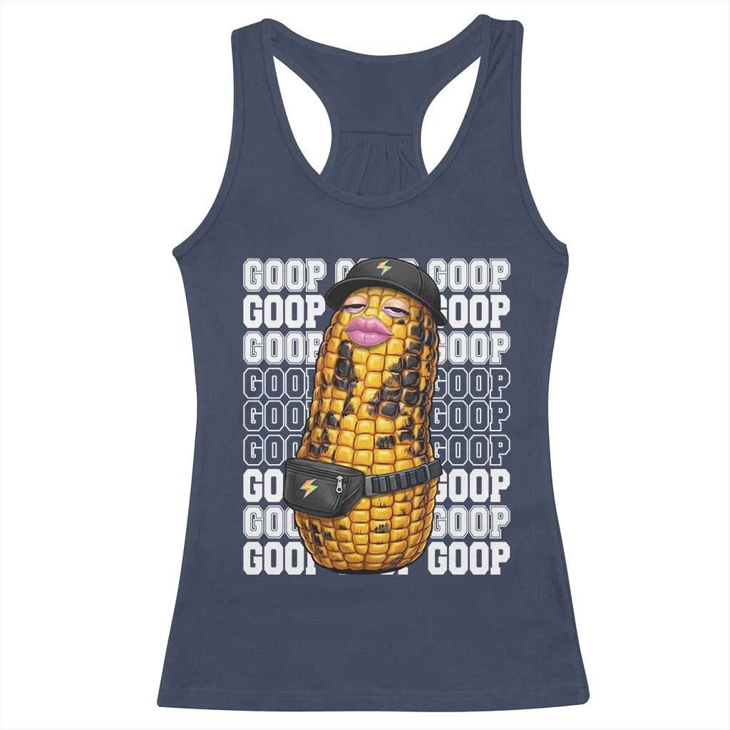 Funny Burnt Peanut Goop Racerback Tank Top Burnt Corn Meme Viral Humor