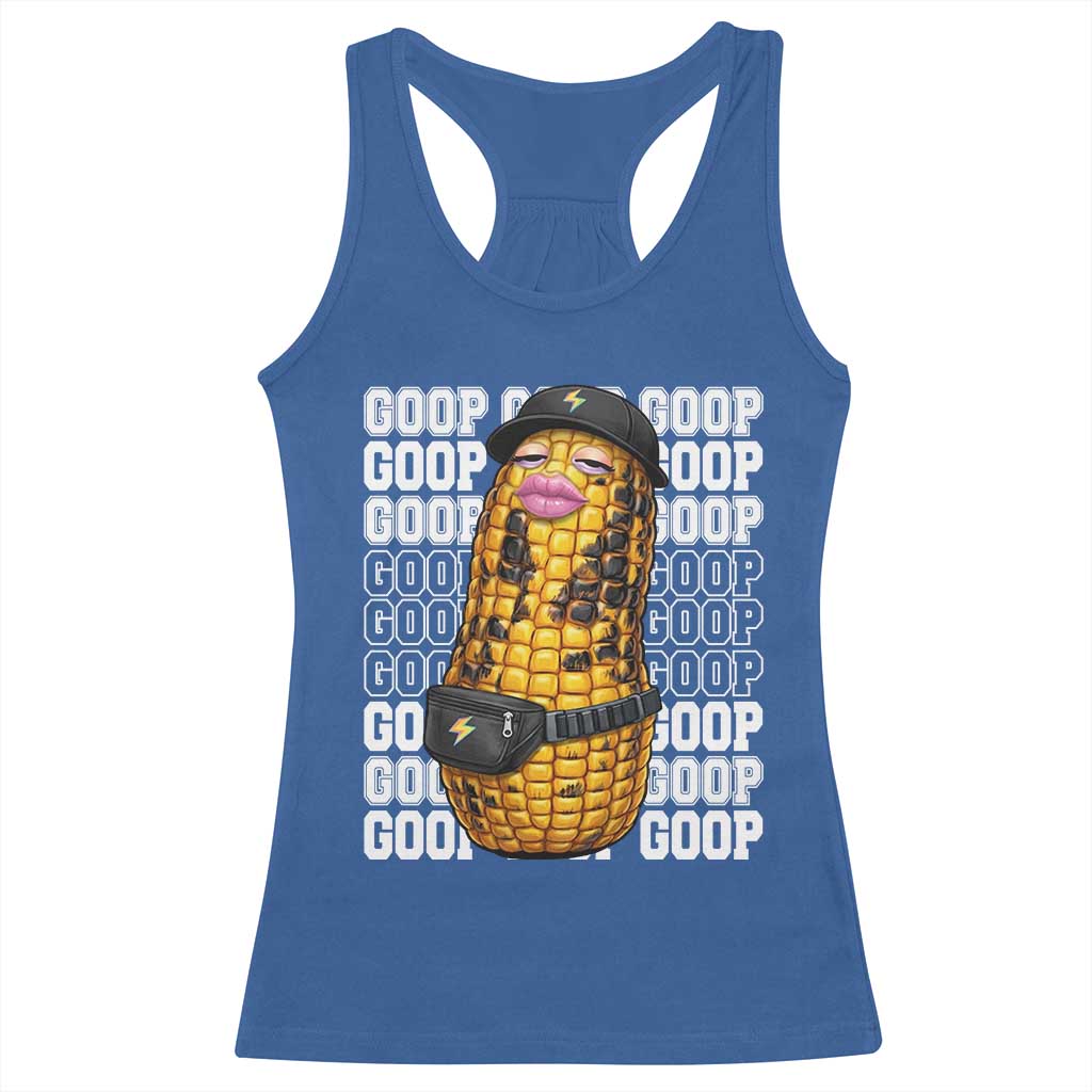 Funny Burnt Peanut Goop Racerback Tank Top Burnt Corn Meme Viral Humor