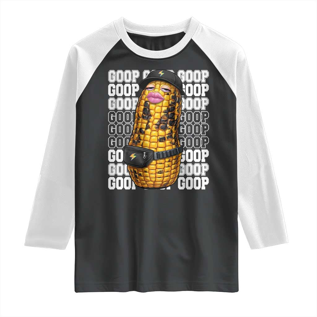 Funny Burnt Peanut Goop Raglan Shirt Burnt Corn Meme Viral Humor