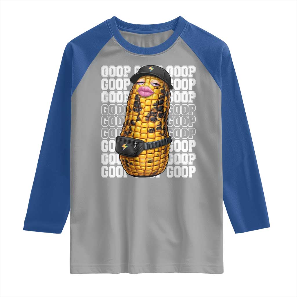 Funny Burnt Peanut Goop Raglan Shirt Burnt Corn Meme Viral Humor