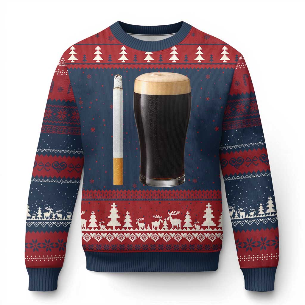 Irish Shamrock Beer Smoking Pub Drinking Humor Ugly Christmas Sweater