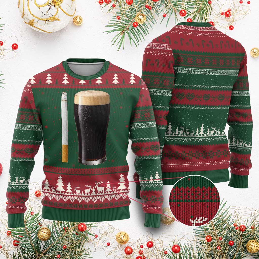Irish Shamrock Beer Smoking Pub Drinking Humor Ugly Christmas Sweater