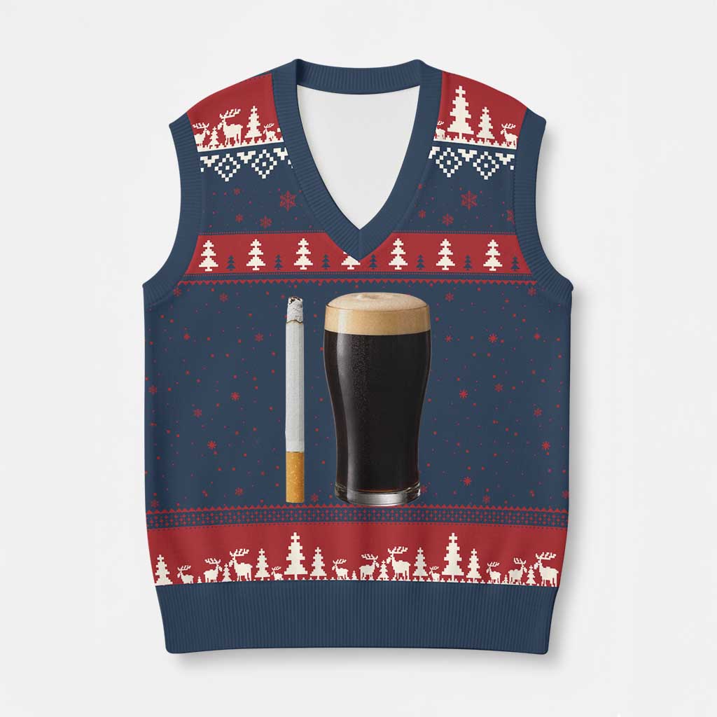 Irish Shamrock Beer Smoking Pub Drinking Humor V-Neck Knit Sweater Vest