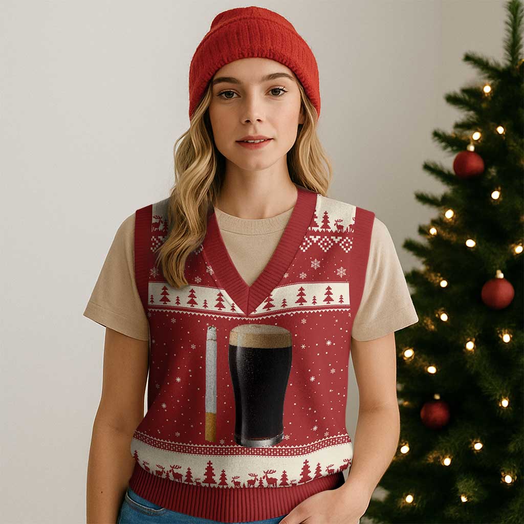 Irish Shamrock Beer Smoking Pub Drinking Humor V-Neck Knit Sweater Vest