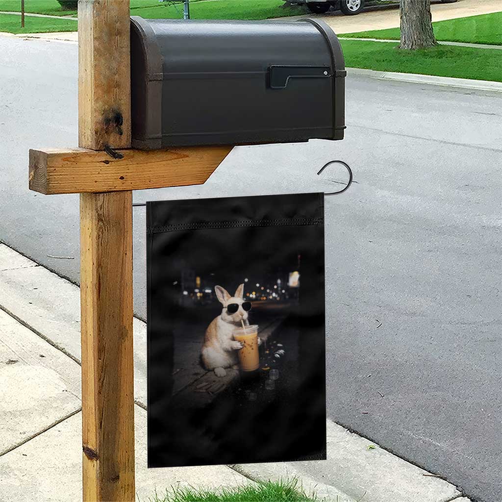 Funny Bunny Drinking Iced Coffee Garden Flag Animal Meme Viral Internet
