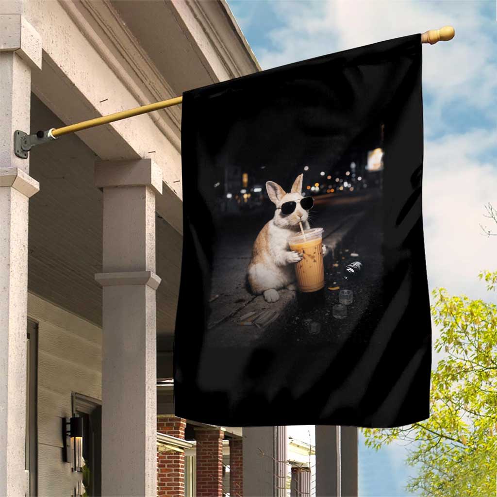 Funny Bunny Drinking Iced Coffee Garden Flag Animal Meme Viral Internet