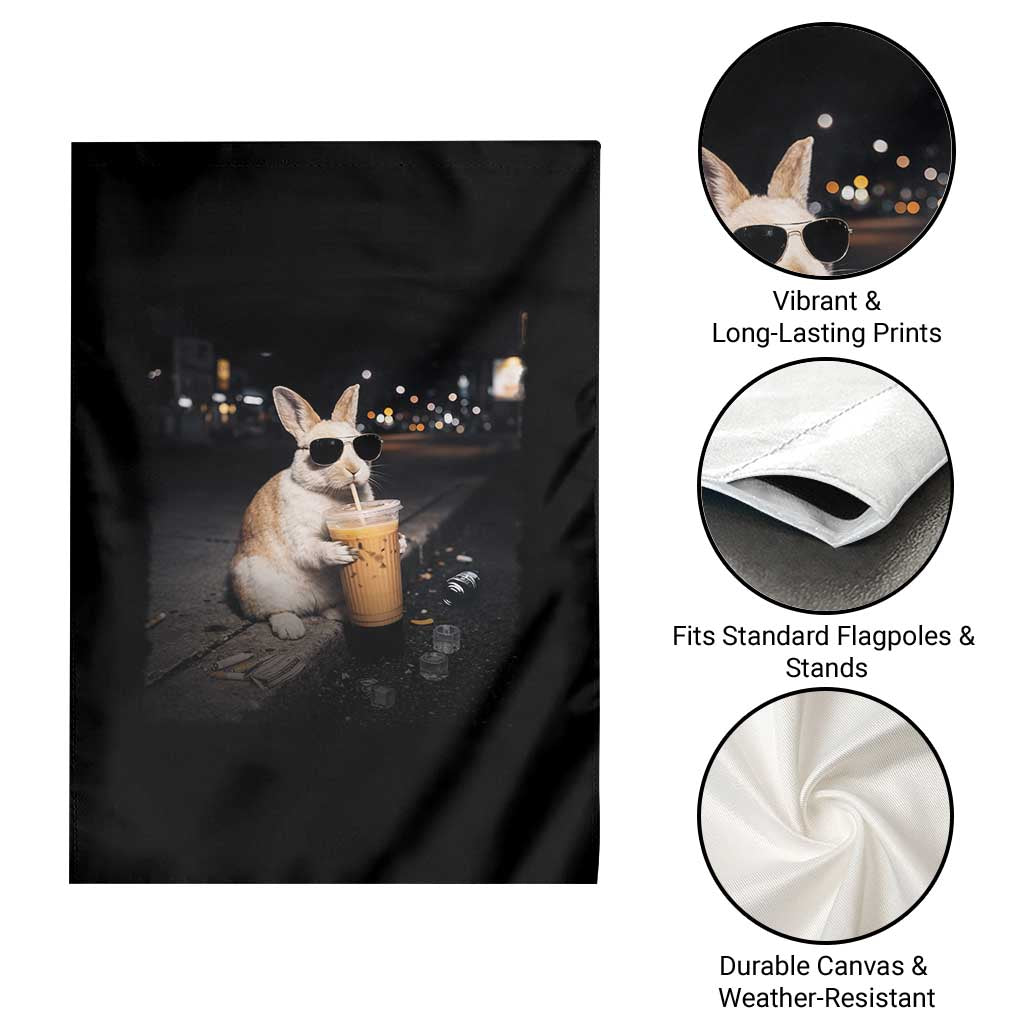 Funny Bunny Drinking Iced Coffee Garden Flag Animal Meme Viral Internet