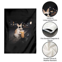 Funny Bunny Drinking Iced Coffee Garden Flag Animal Meme Viral Internet