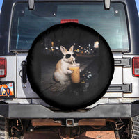 Funny Bunny Drinking Iced Coffee Spare Tire Cover Animal Meme Viral Internet