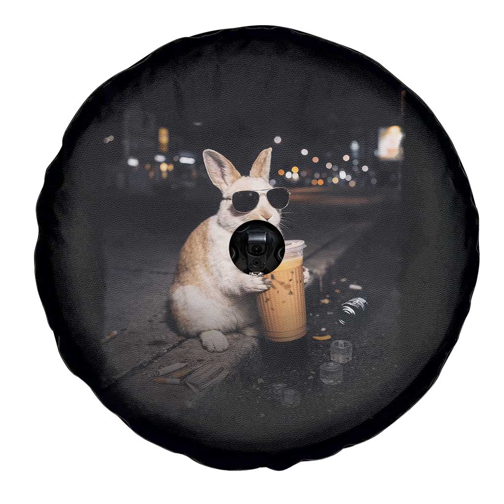 Funny Bunny Drinking Iced Coffee Spare Tire Cover Animal Meme Viral Internet