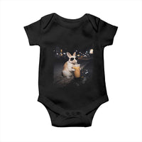 Funny Bunny Drinking Iced Coffee Baby Onesie Animal Meme Viral Internet