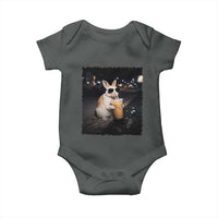 Funny Bunny Drinking Iced Coffee Baby Onesie Animal Meme Viral Internet