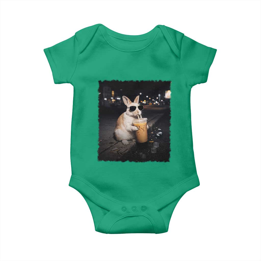 Funny Bunny Drinking Iced Coffee Baby Onesie Animal Meme Viral Internet