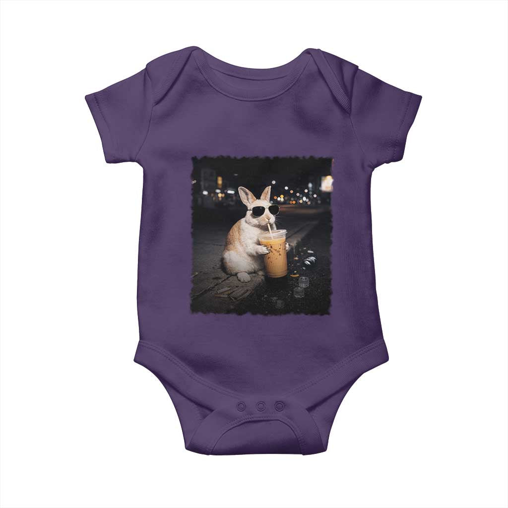 Funny Bunny Drinking Iced Coffee Baby Onesie Animal Meme Viral Internet