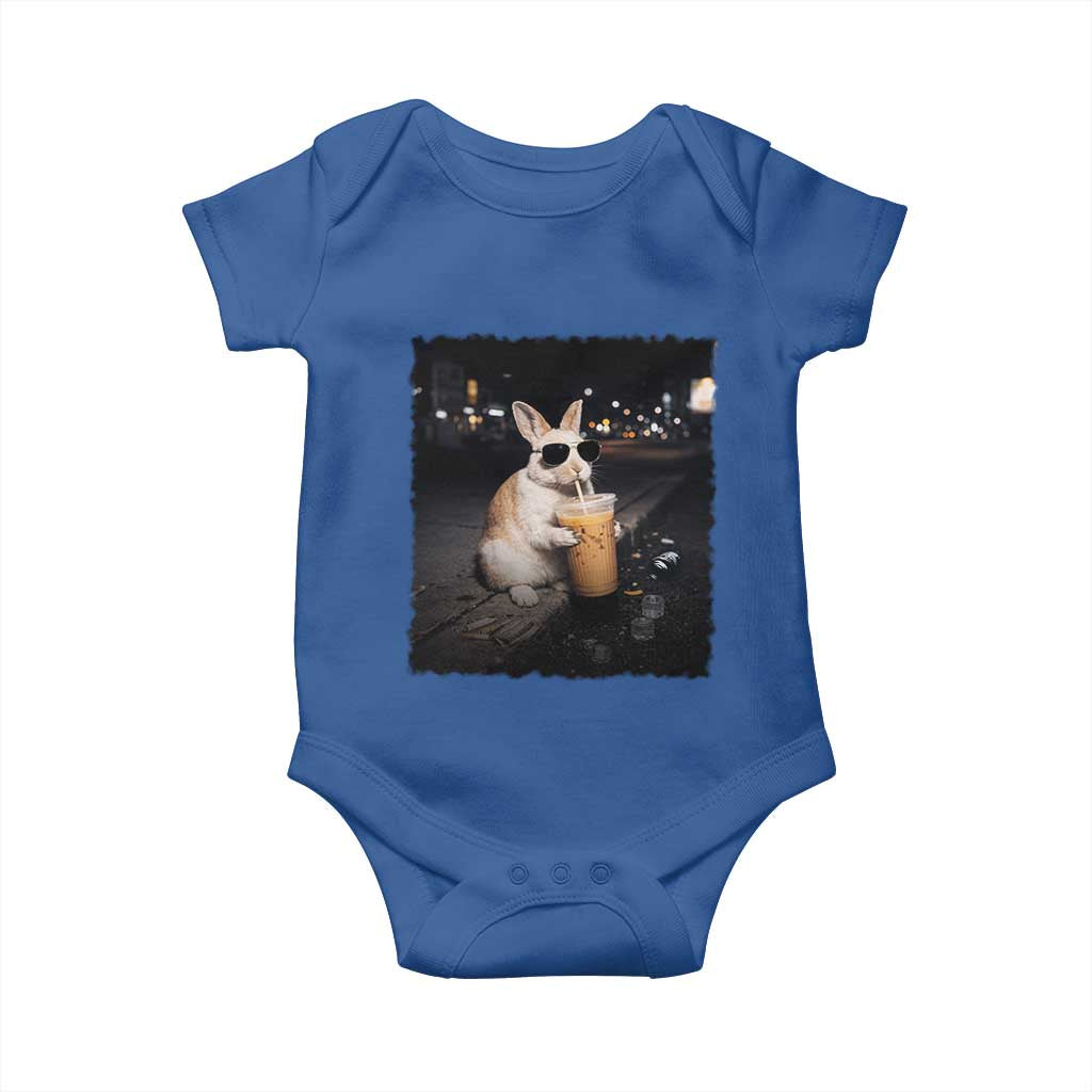 Funny Bunny Drinking Iced Coffee Baby Onesie Animal Meme Viral Internet