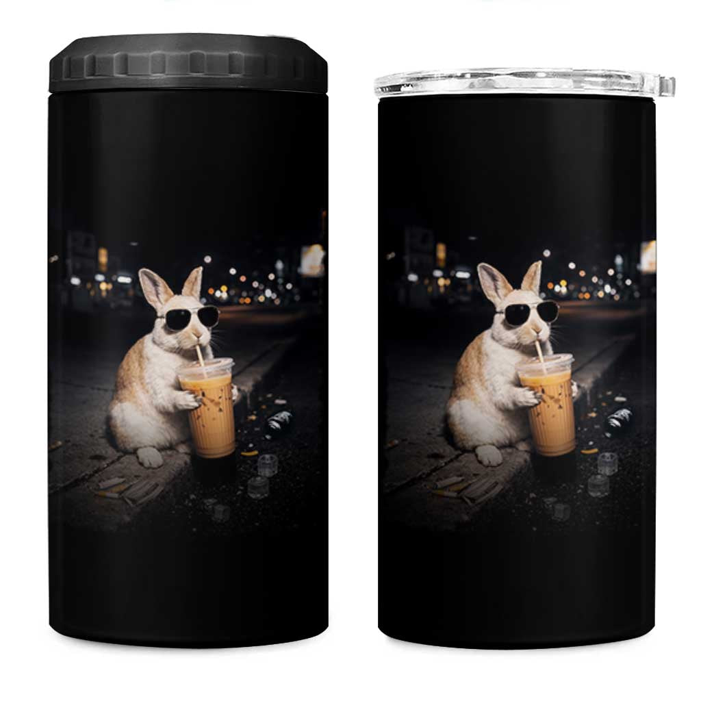 Funny Bunny Drinking Iced Coffee 4 in 1 Can Cooler Tumbler Animal Meme Viral Internet
