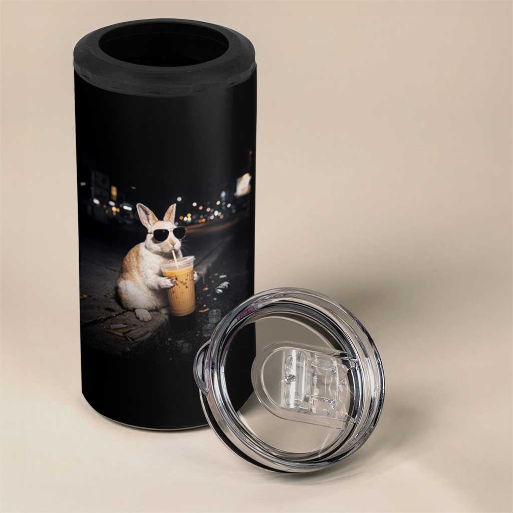 Funny Bunny Drinking Iced Coffee 4 in 1 Can Cooler Tumbler Animal Meme Viral Internet