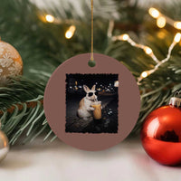Funny Bunny Drinking Iced Coffee Ceramic Ornament Animal Meme Viral Internet