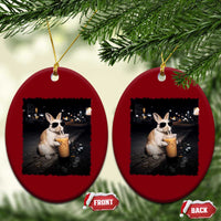 Funny Bunny Drinking Iced Coffee Ceramic Ornament Animal Meme Viral Internet