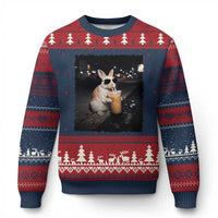 Funny Bunny Drinking Iced Coffee Ugly Christmas Sweater Animal Meme Viral Internet