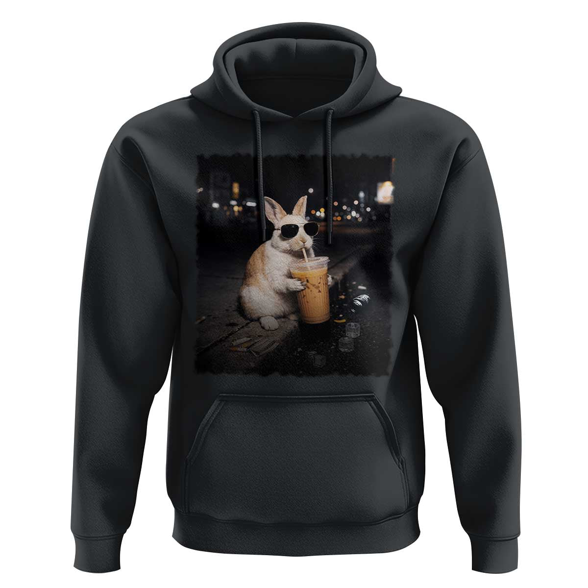 Funny Bunny Drinking Iced Coffee Hoodie Animal Meme Viral Internet