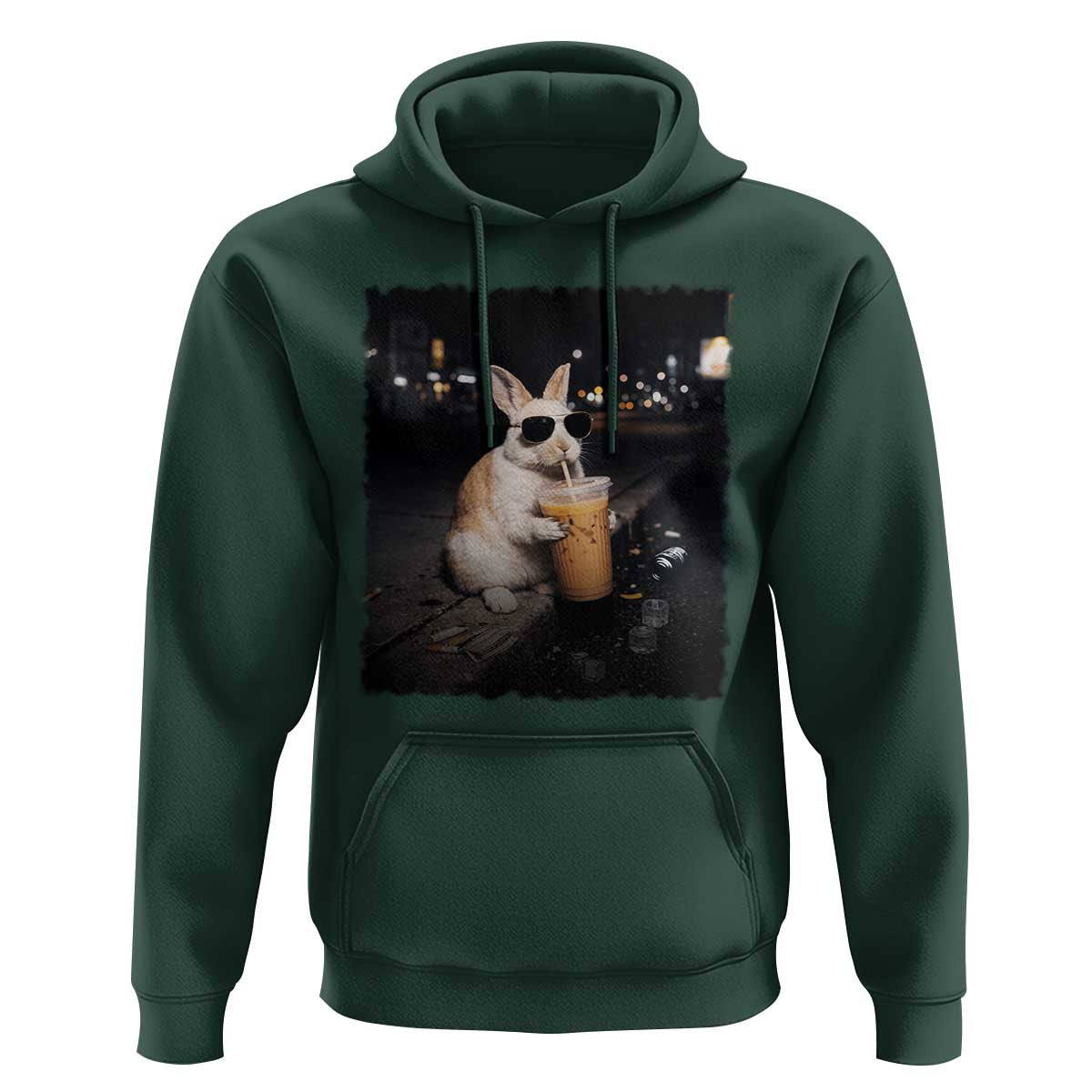 Funny Bunny Drinking Iced Coffee Hoodie Animal Meme Viral Internet