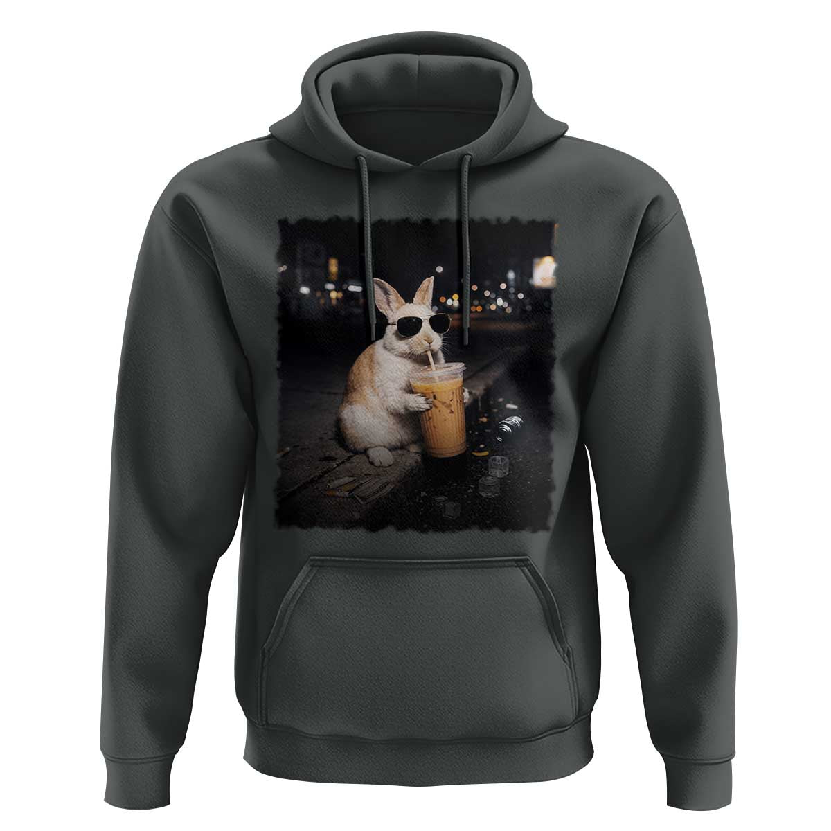 Funny Bunny Drinking Iced Coffee Hoodie Animal Meme Viral Internet
