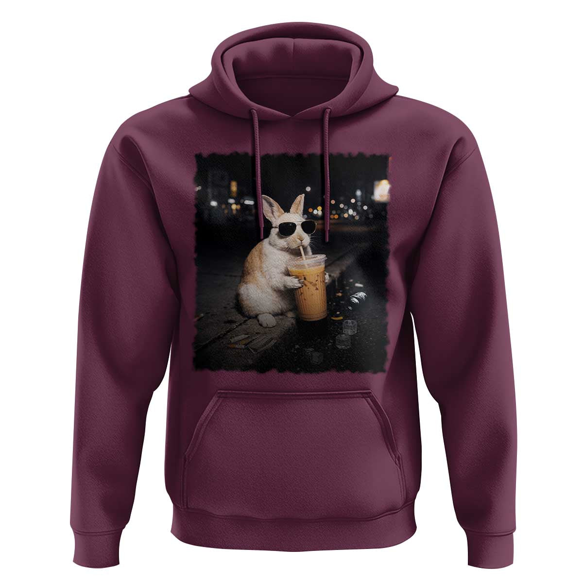 Funny Bunny Drinking Iced Coffee Hoodie Animal Meme Viral Internet