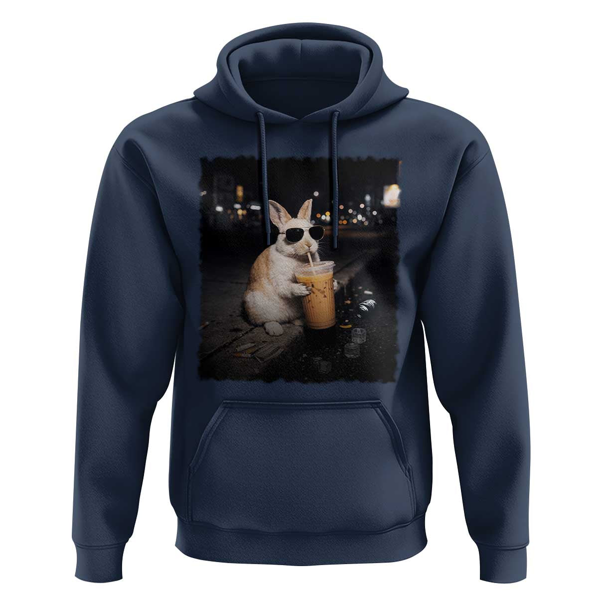 Funny Bunny Drinking Iced Coffee Hoodie Animal Meme Viral Internet