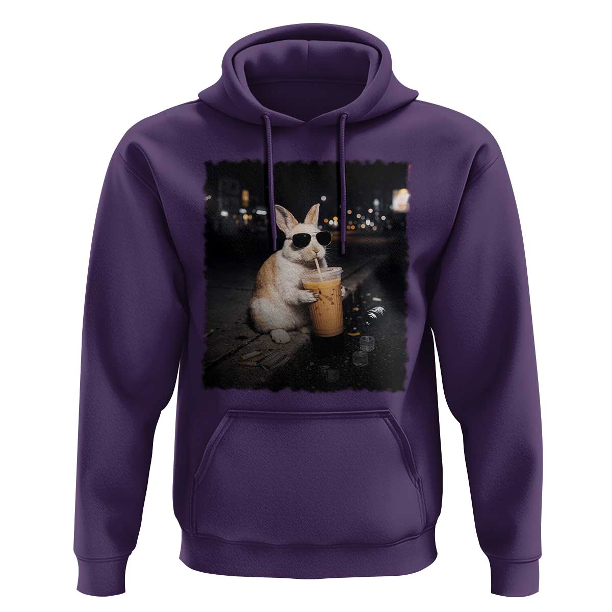 Funny Bunny Drinking Iced Coffee Hoodie Animal Meme Viral Internet