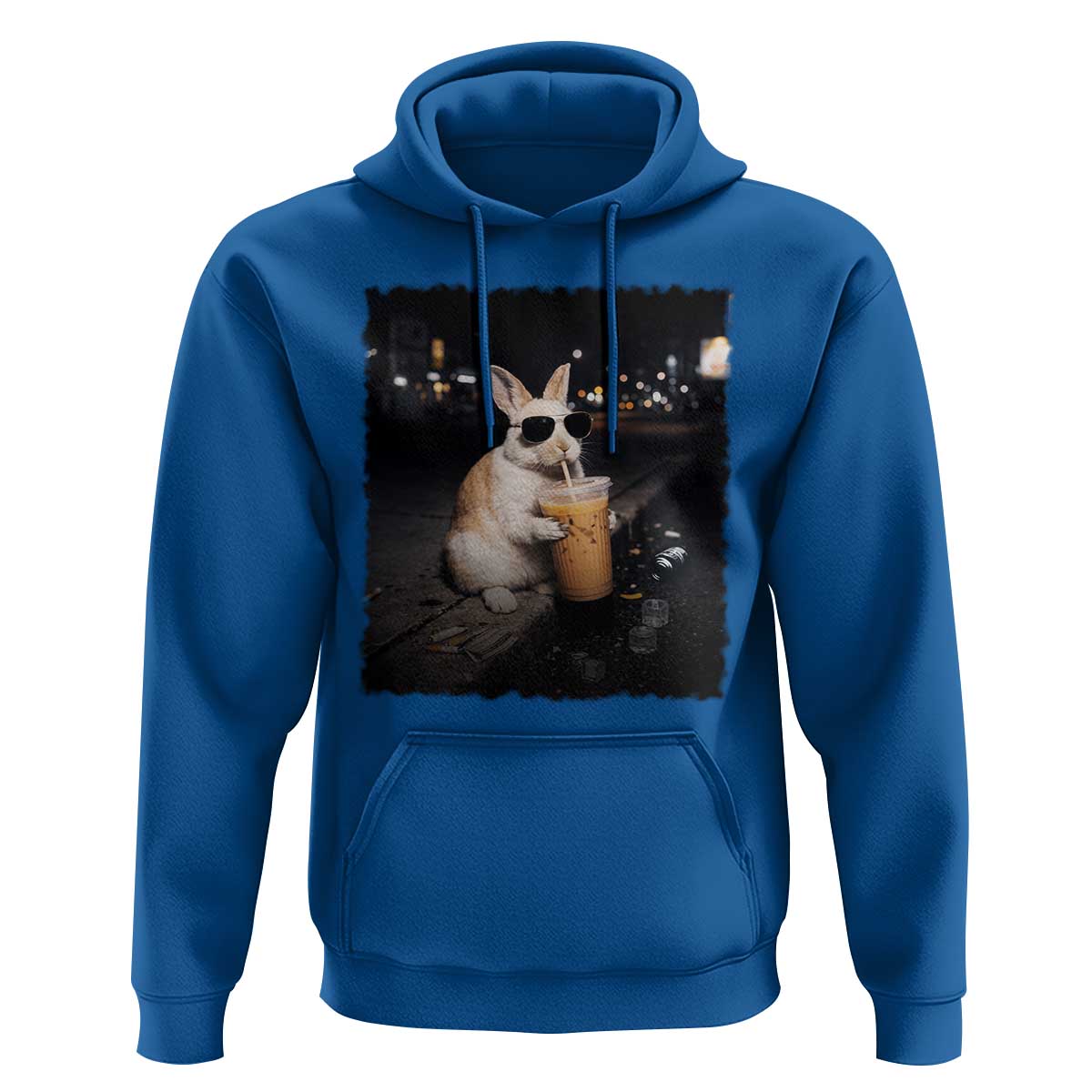 Funny Bunny Drinking Iced Coffee Hoodie Animal Meme Viral Internet