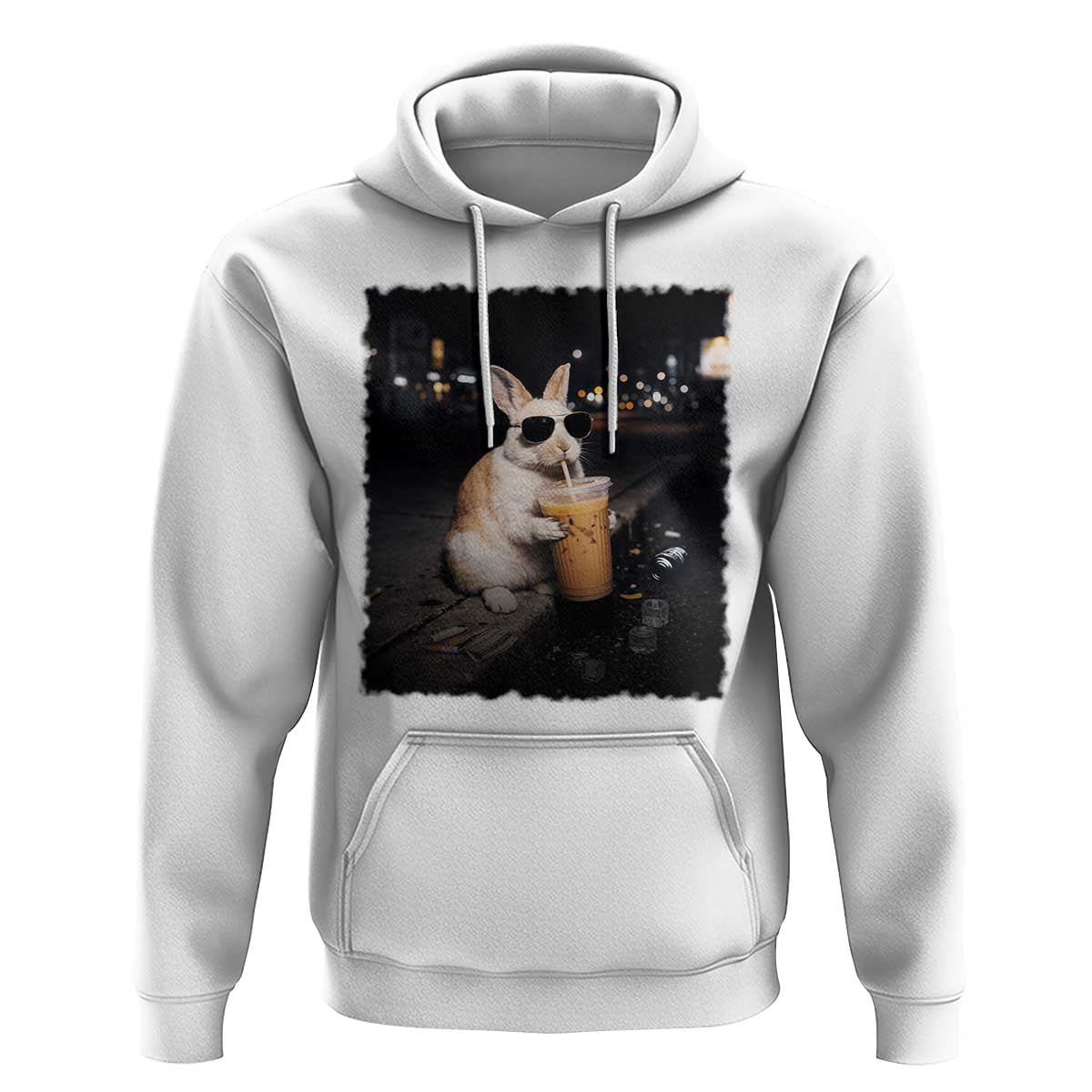 Funny Bunny Drinking Iced Coffee Hoodie Animal Meme Viral Internet