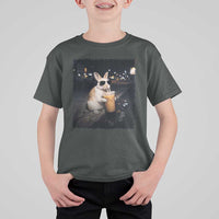 Funny Bunny Drinking Iced Coffee T Shirt For Kid Animal Meme Viral Internet
