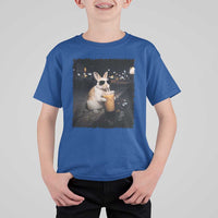 Funny Bunny Drinking Iced Coffee T Shirt For Kid Animal Meme Viral Internet