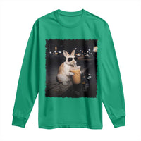 Funny Bunny Drinking Iced Coffee Long Sleeve Shirt Animal Meme Viral Internet