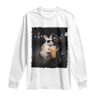 Funny Bunny Drinking Iced Coffee Long Sleeve Shirt Animal Meme Viral Internet