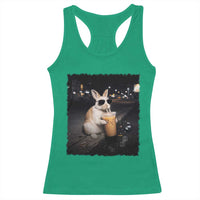 Funny Bunny Drinking Iced Coffee Racerback Tank Top Animal Meme Viral Internet