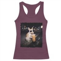 Funny Bunny Drinking Iced Coffee Racerback Tank Top Animal Meme Viral Internet