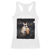 Funny Bunny Drinking Iced Coffee Racerback Tank Top Animal Meme Viral Internet
