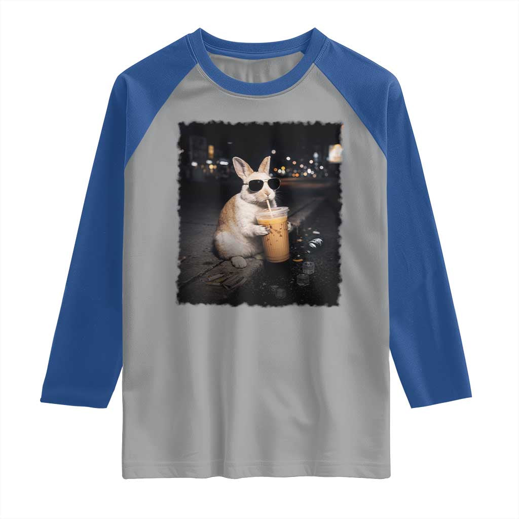 Funny Bunny Drinking Iced Coffee Raglan Shirt Animal Meme Viral Internet