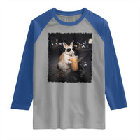 Funny Bunny Drinking Iced Coffee Raglan Shirt Animal Meme Viral Internet